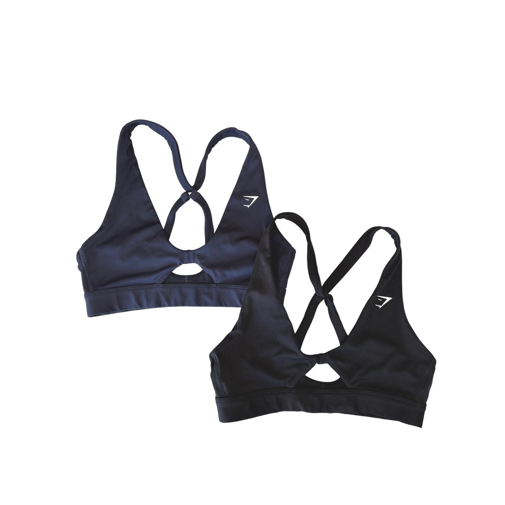 Gymshark Peek A Boo Sports Bra Bundle Womens S Black Navy Blue Cutout Strappy